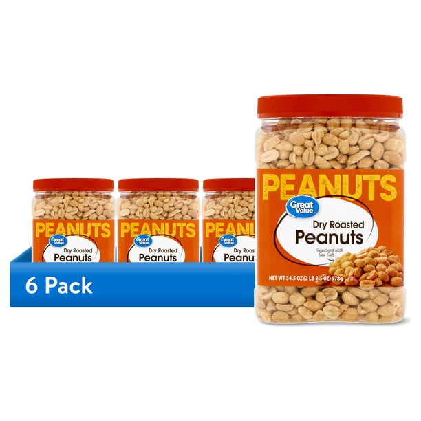(6 pack) Great Value Dry Roasted & Seasoned with Sea Salt Peanuts, 34.5 ...
