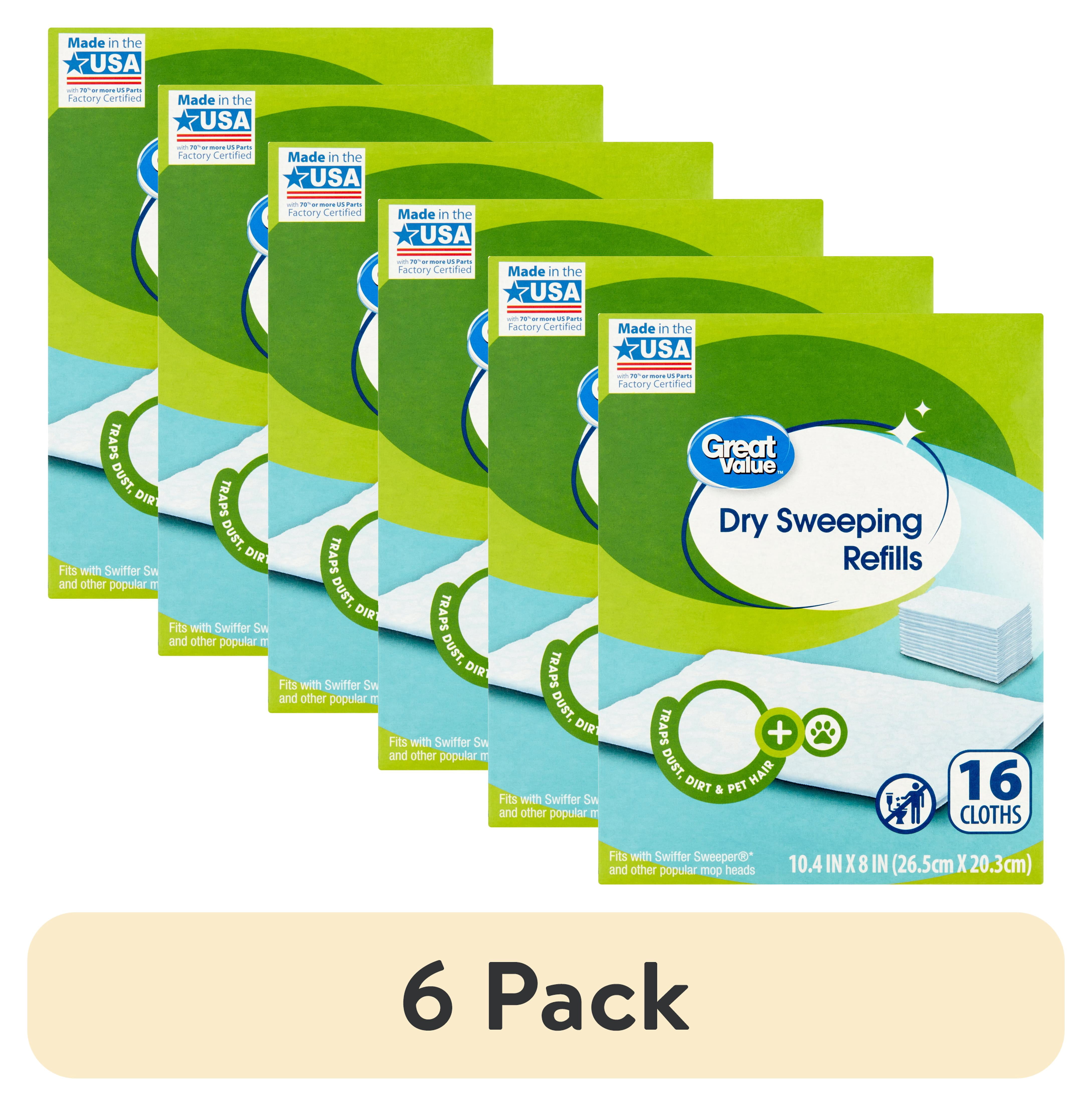 (6 pack) Great Value Dry Sweeping Cloth Refills, 16 Count