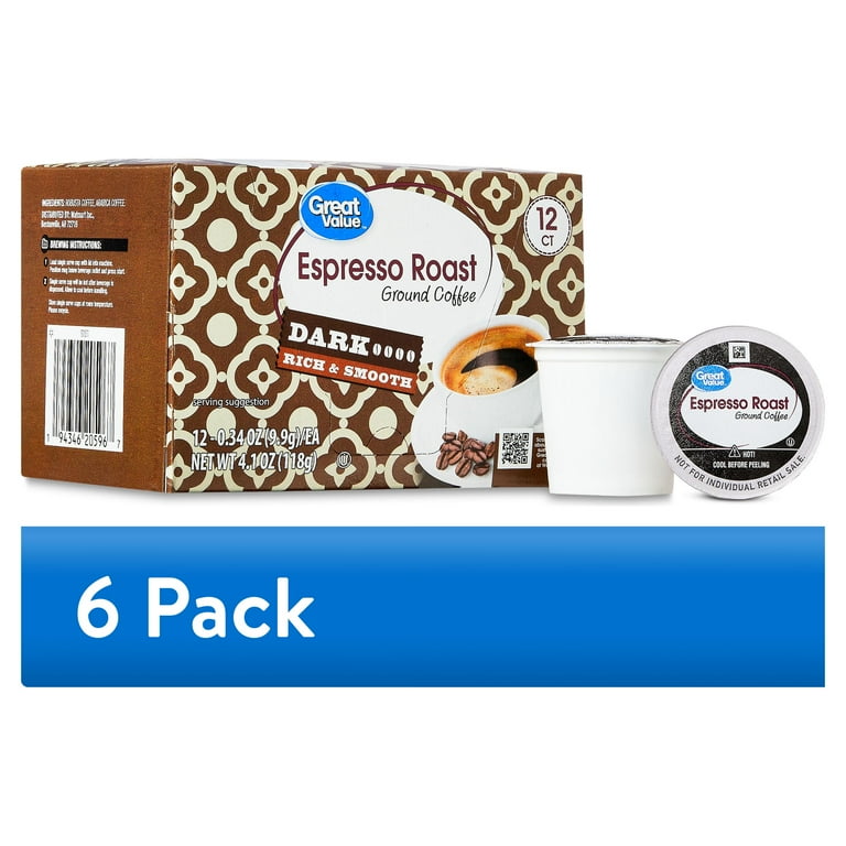 pack) Great Value Espresso, Dark Roast Coffee Pods, 12 Count