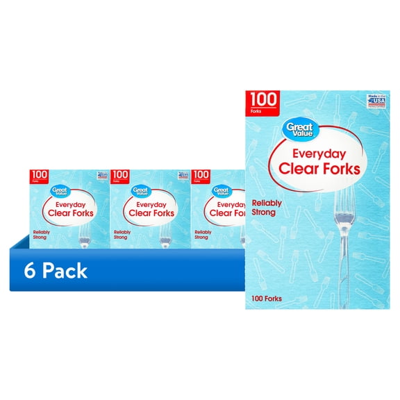 (6 pack) Great Value Everyday Clear Forks, 100 Count