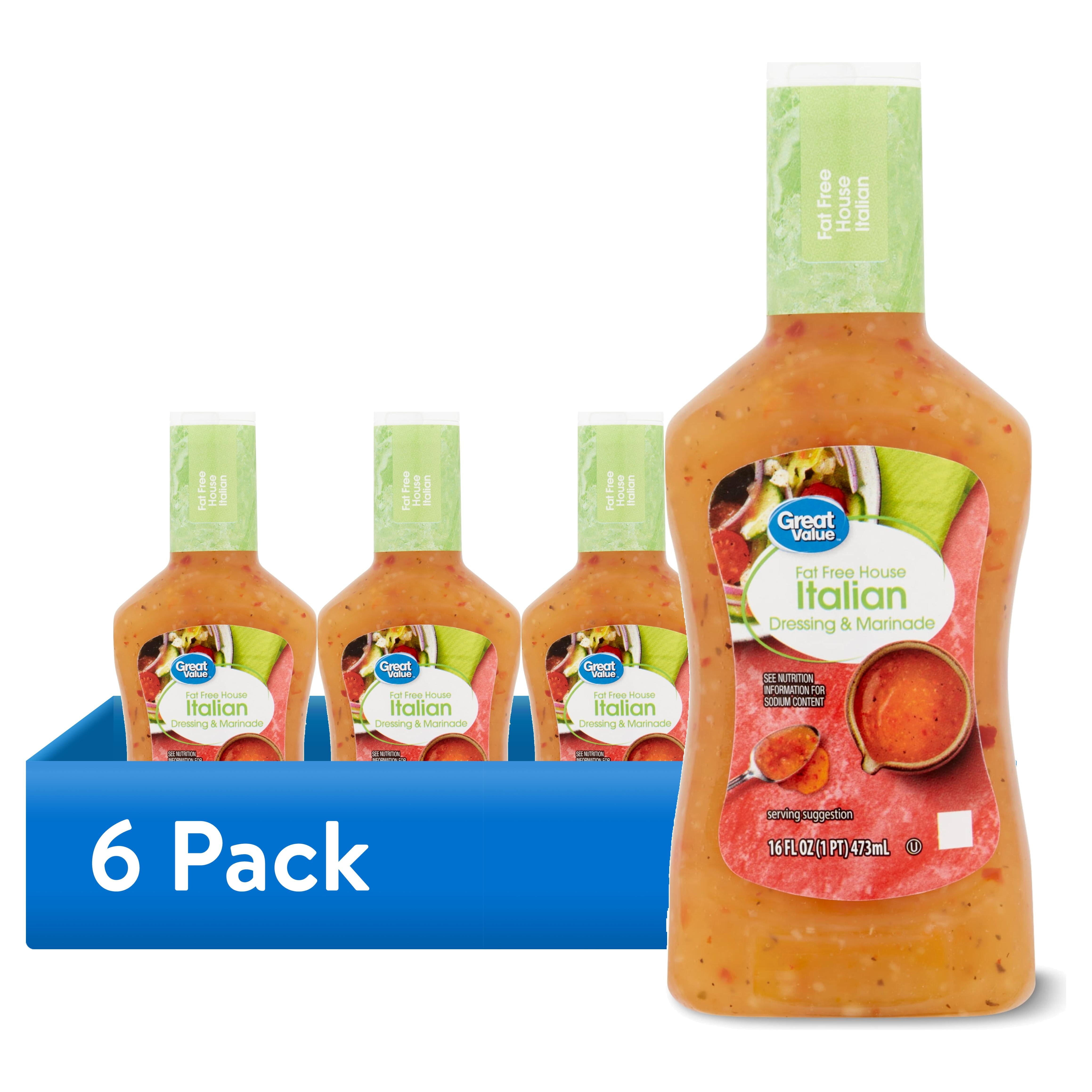 (6 pack) Great Value Fat Free House Italian Salad Dressing & Marinade, 16 fl oz