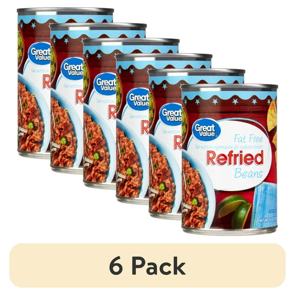 (6 pack) Great Value Fat Free Refried Beans, 16 oz