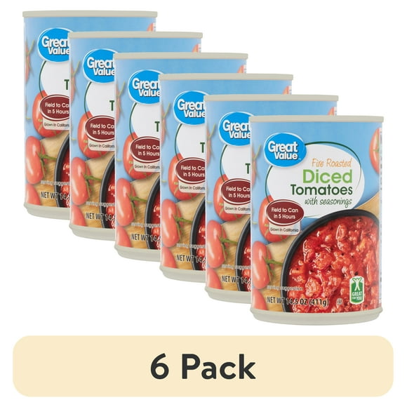 (6 pack) Great Value Fire Roasted Diced Tomatoes, 14.5 oz