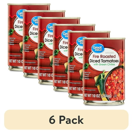 (6 pack) Great Value Fire Roasted Diced Tomatoes with Green Chiles, 10 OZ