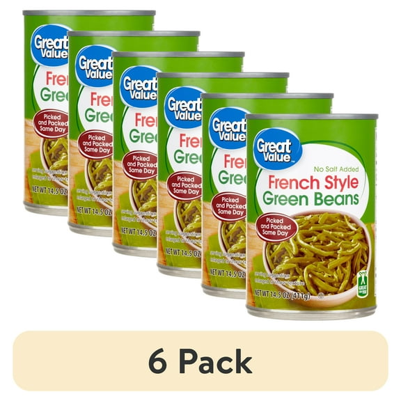 (6 pack) Great Value French Style Green Beans, Canned Green Beans, 14.5 oz Can