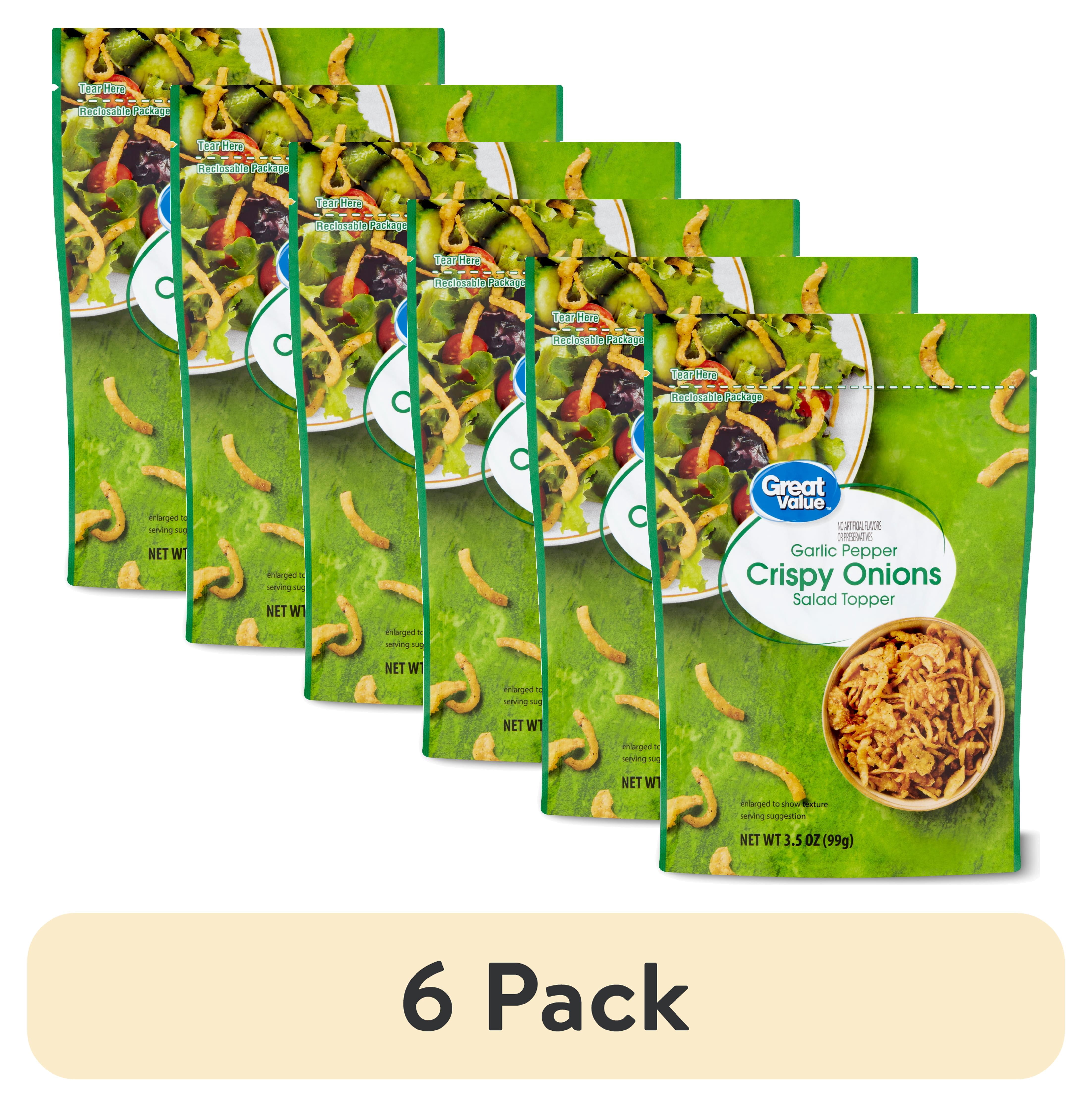 (6 pack) Great Value Garlic Pepper Crispy Onions Salad Topping, 3.5 oz Resealable Bag
