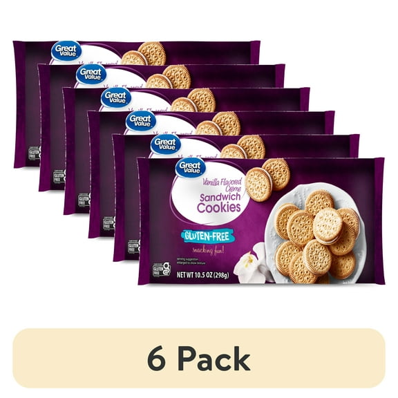 (6 pack) Great Value Gluten-Free Vanilla Crme Sandwich Cookies - Delicious Snack, 10.5 oz