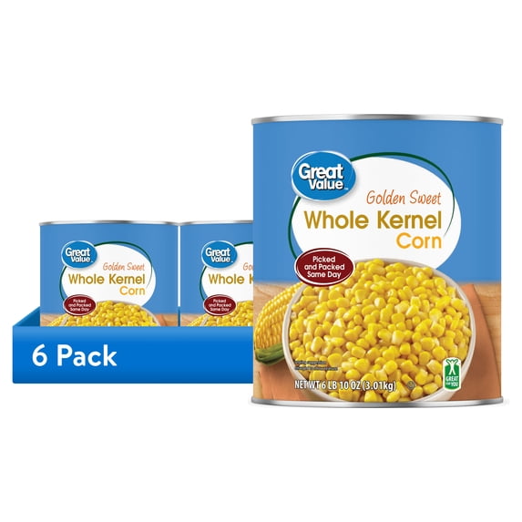(6 pack) Great Value Golden Sweet Whole Kernel Corn, 106 oz