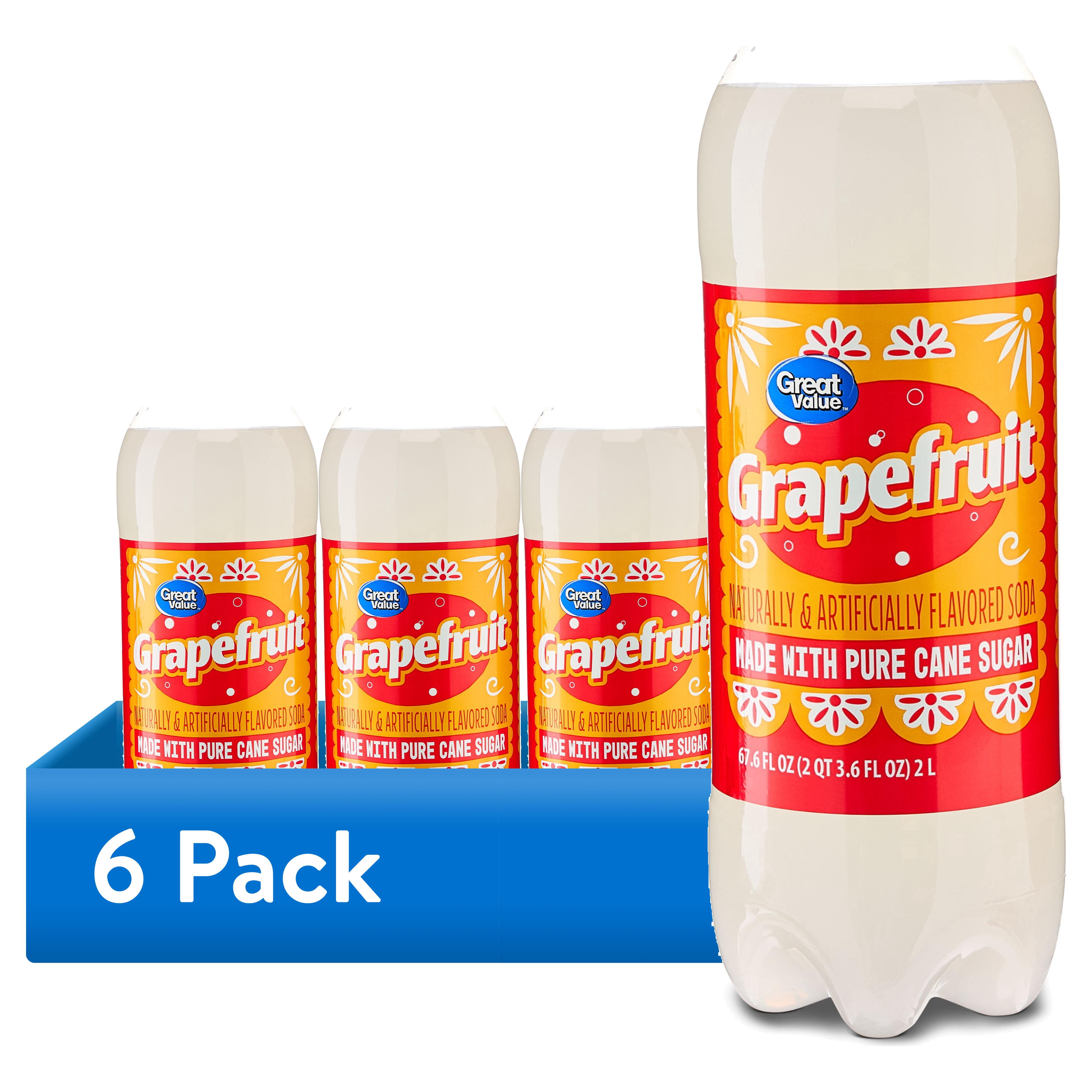 (6 pack) Great Value Grapefruit Soda Pop, Pure Cane Sugar, 2 Liters
