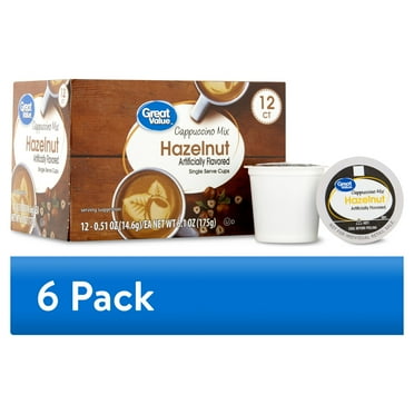 (6 pack) Great Value Hazelnut Cappuccino Mix, Single Serve Medium Roast Coffee Pods, 12 Ct