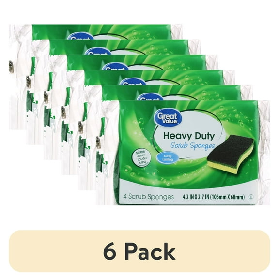 (6 pack) Great Value Heavy Duty Scrub Sponges, 4 Count