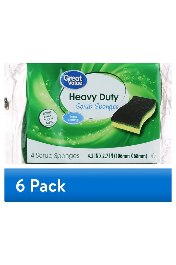 (6 pack) Great Value Heavy Duty Scrub Sponges, 4 Count