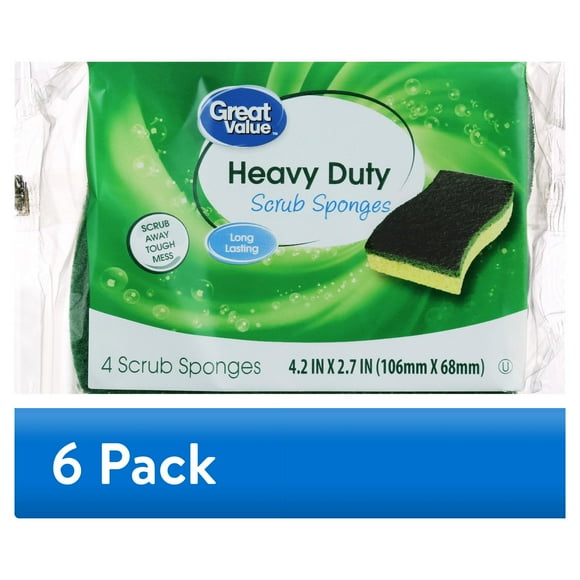 (6 pack) Great Value Heavy Duty Scrub Sponges, 4 Count