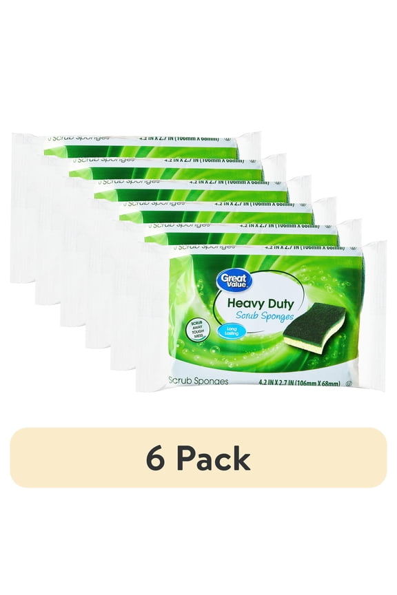 (6 pack) Great Value Heavy Duty Scrub Sponges, 8 Count
