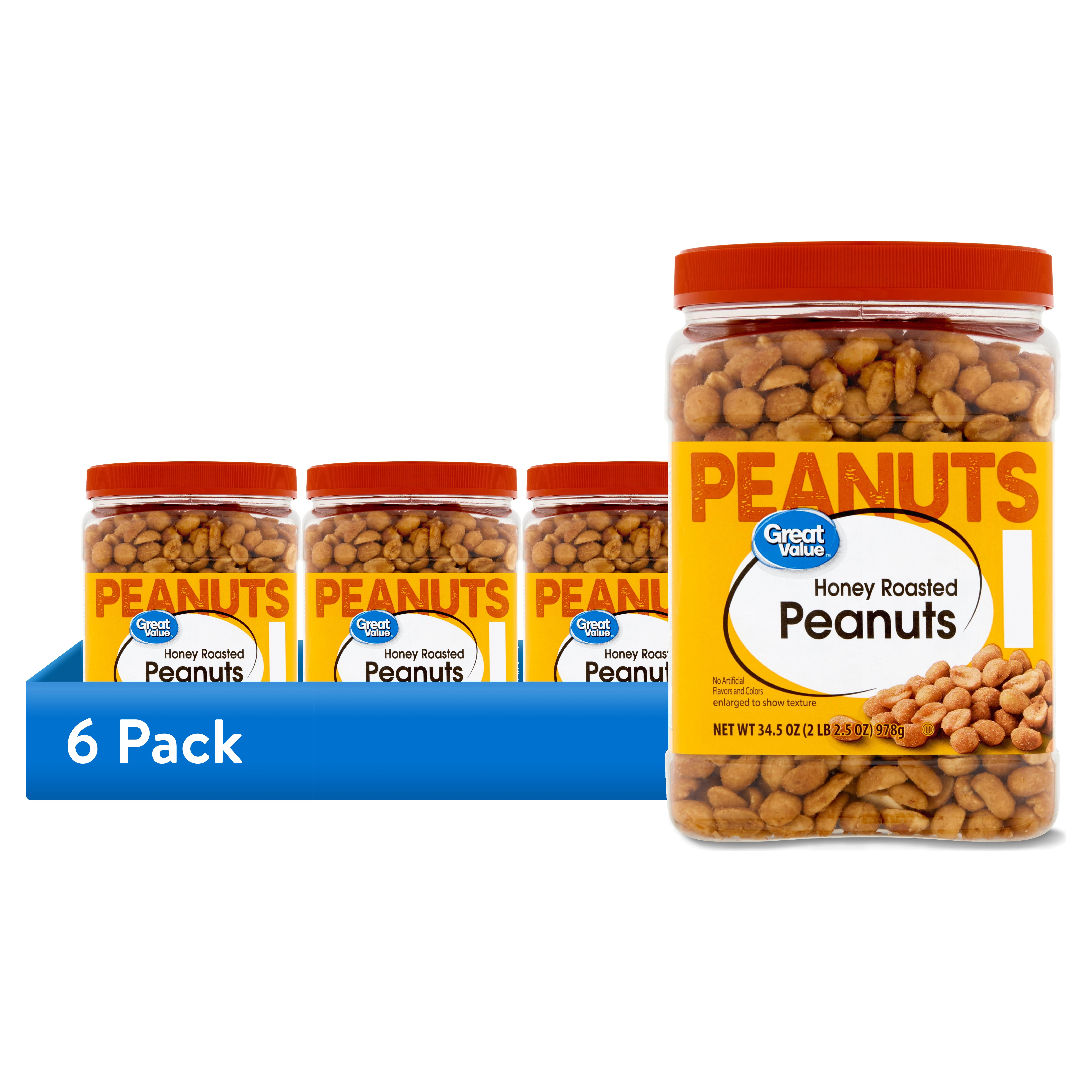 (6 pack) Great Value Honey Roasted Peanuts, 34.5 oz
