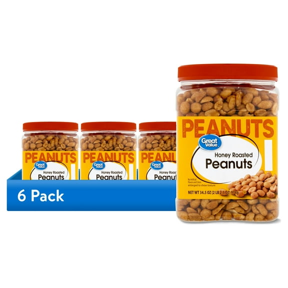 (6 pack) Great Value Honey Roasted Peanuts, 34.5 oz