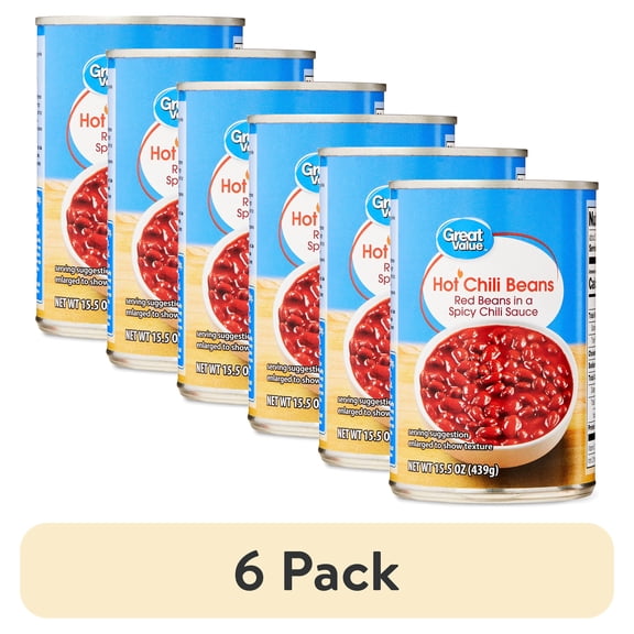 (6 pack) Great Value Hot Chili Beans, 15.5 oz