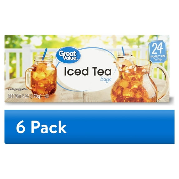 (6 pack) Great Value Iced Tea Bags, Family Size, 6 oz, 24 Count