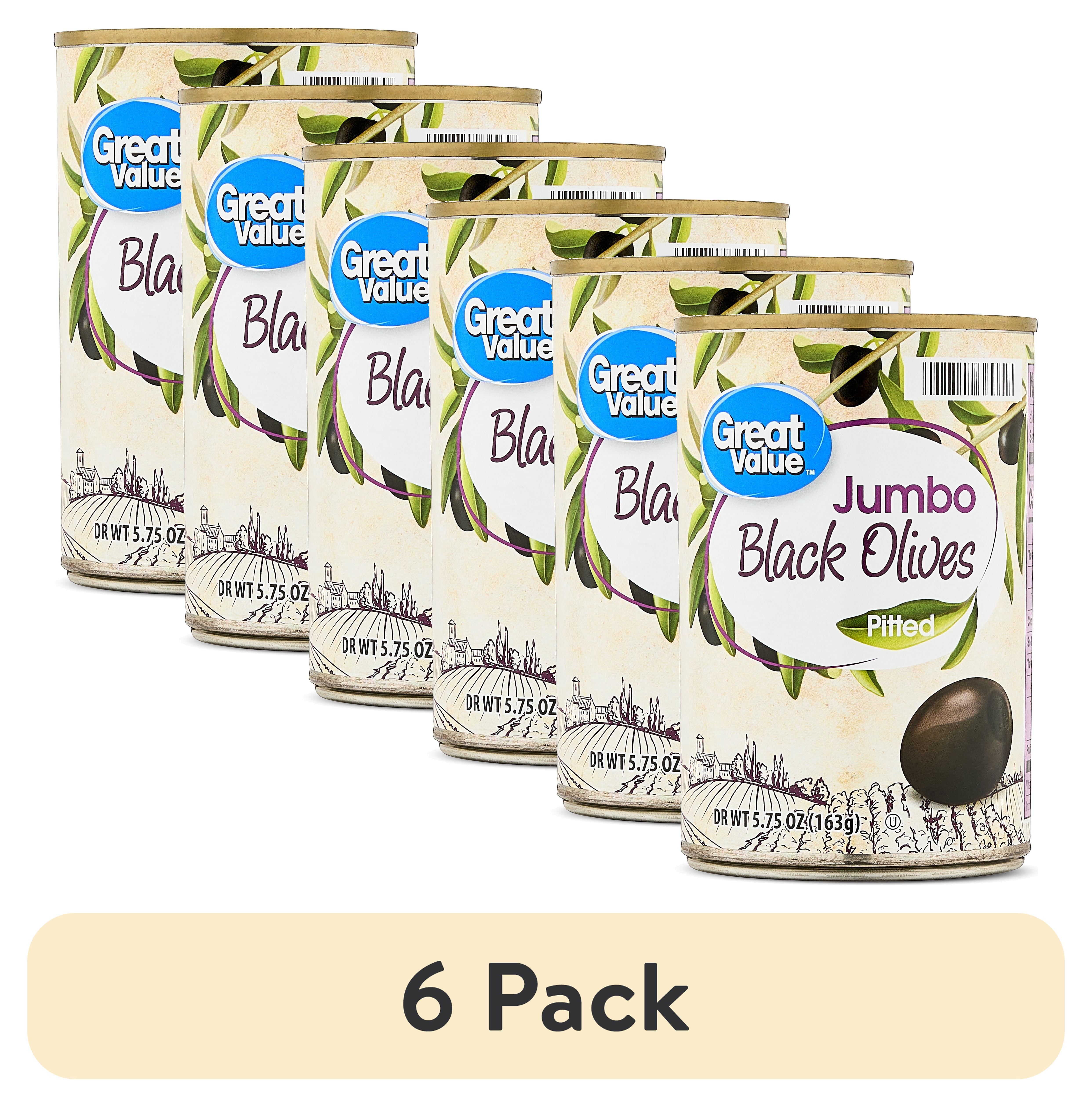 (6 pack) Great Value Jumbo Pitted Black Olives, 5.75 oz