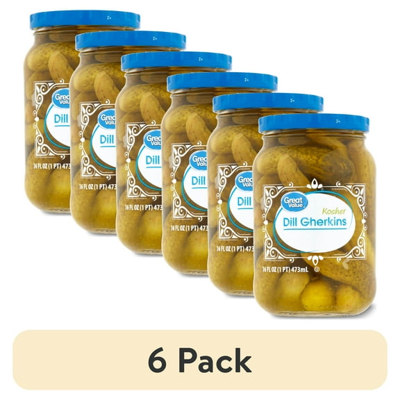 (6 pack) Great Value Kosher Dill Gherkins Fresh Pack, 16 fl oz