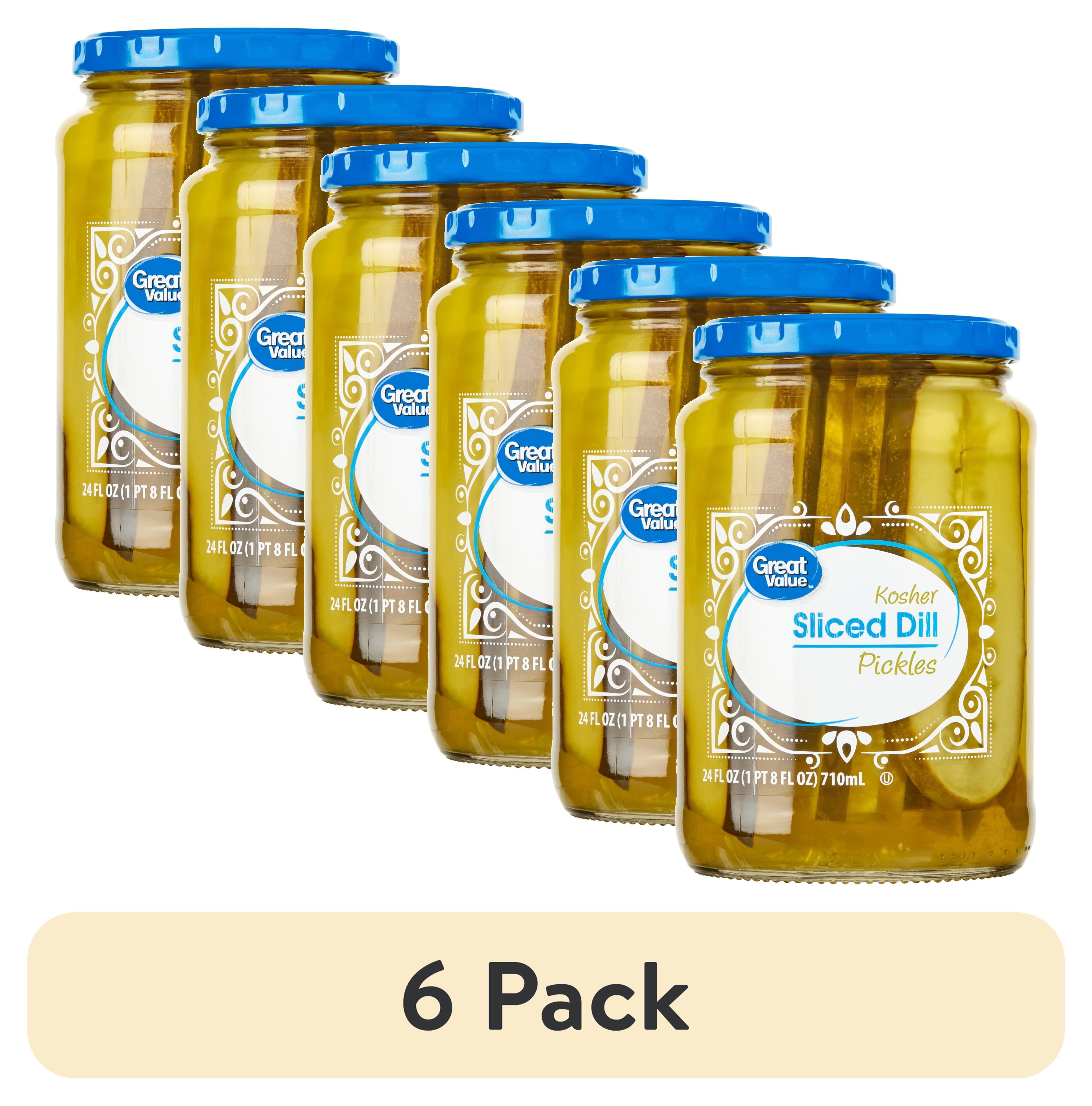 (6 pack) Great Value Kosher Sliced Dill Pickles Fresh Pack, 24 fl oz Jar