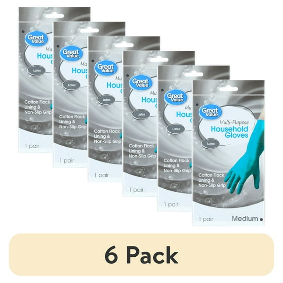 (6 pack) Great Value Latex Multipurpose Reusable Household Gloves, BPA-Free, Teal Color, Medium Size