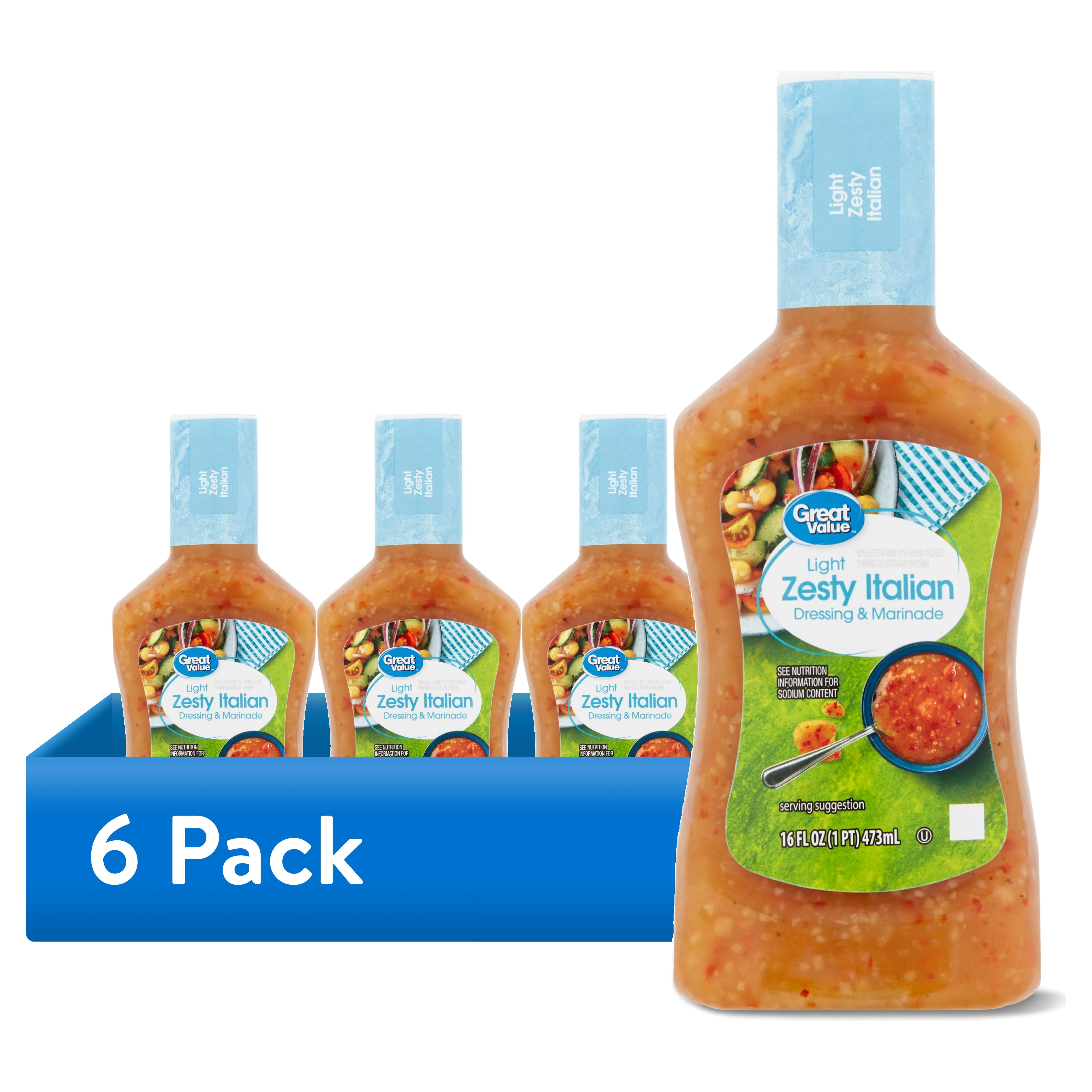 (6 pack) Great Value Light Zesty Italian Dressing & Marinade, 16 fl oz