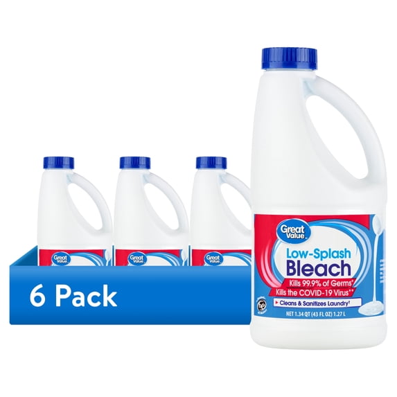 (6 pack) Great Value Low Splash Bleach, 43 fl oz