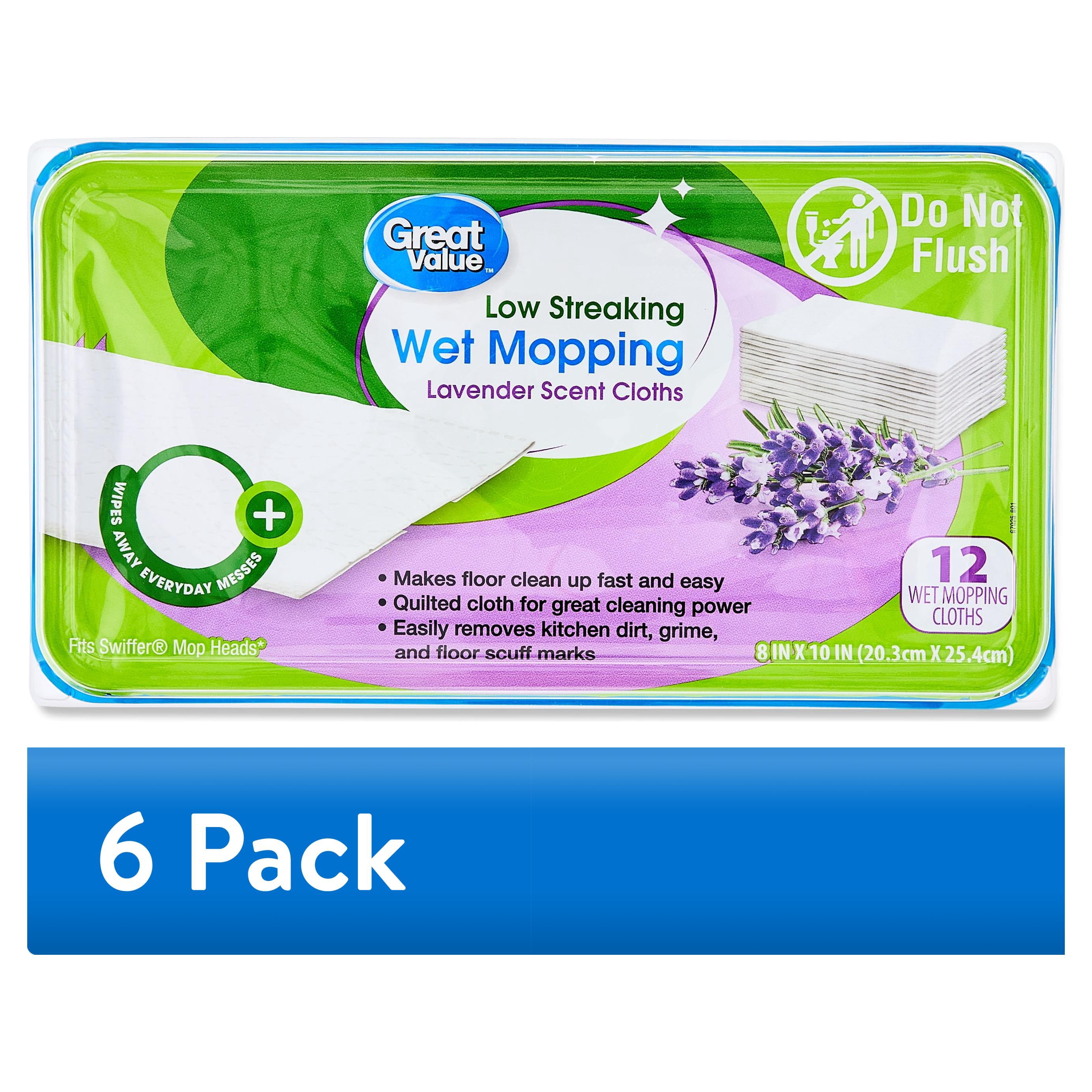 Great Value Low Streaking Wet Mopping Cloths, Lavender Scent, 12