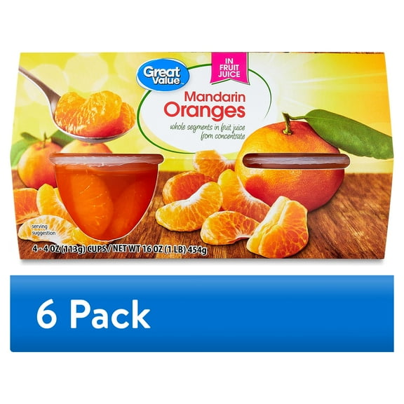 (6 pack) Great Value Mandarin Oranges in 100% Juice, 4 oz, 4 Count