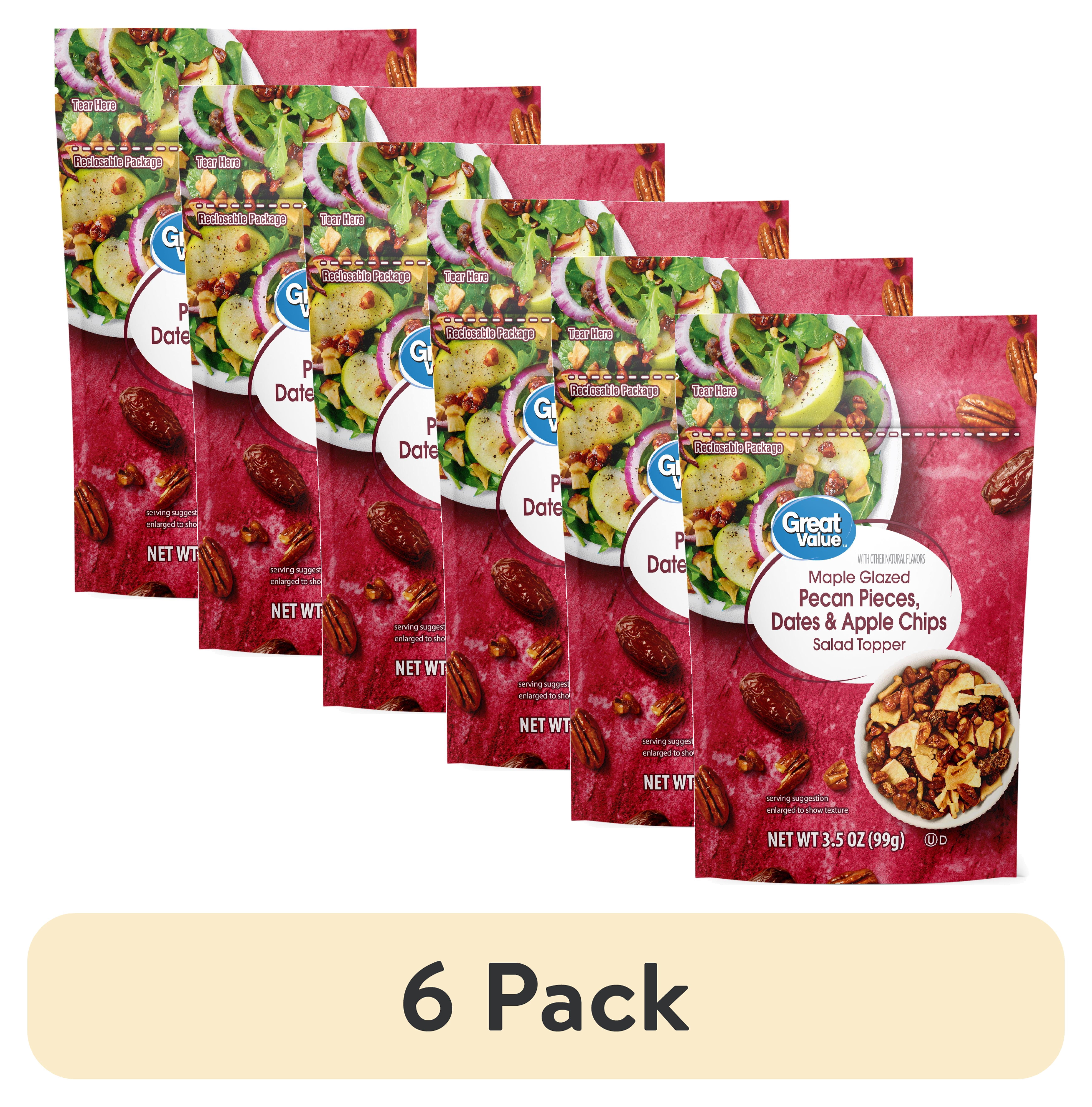 (6 pack) Great Value Maple Glazed Pecan Pieces, Dates & Apple Chips Salad Topper, 3.5 oz