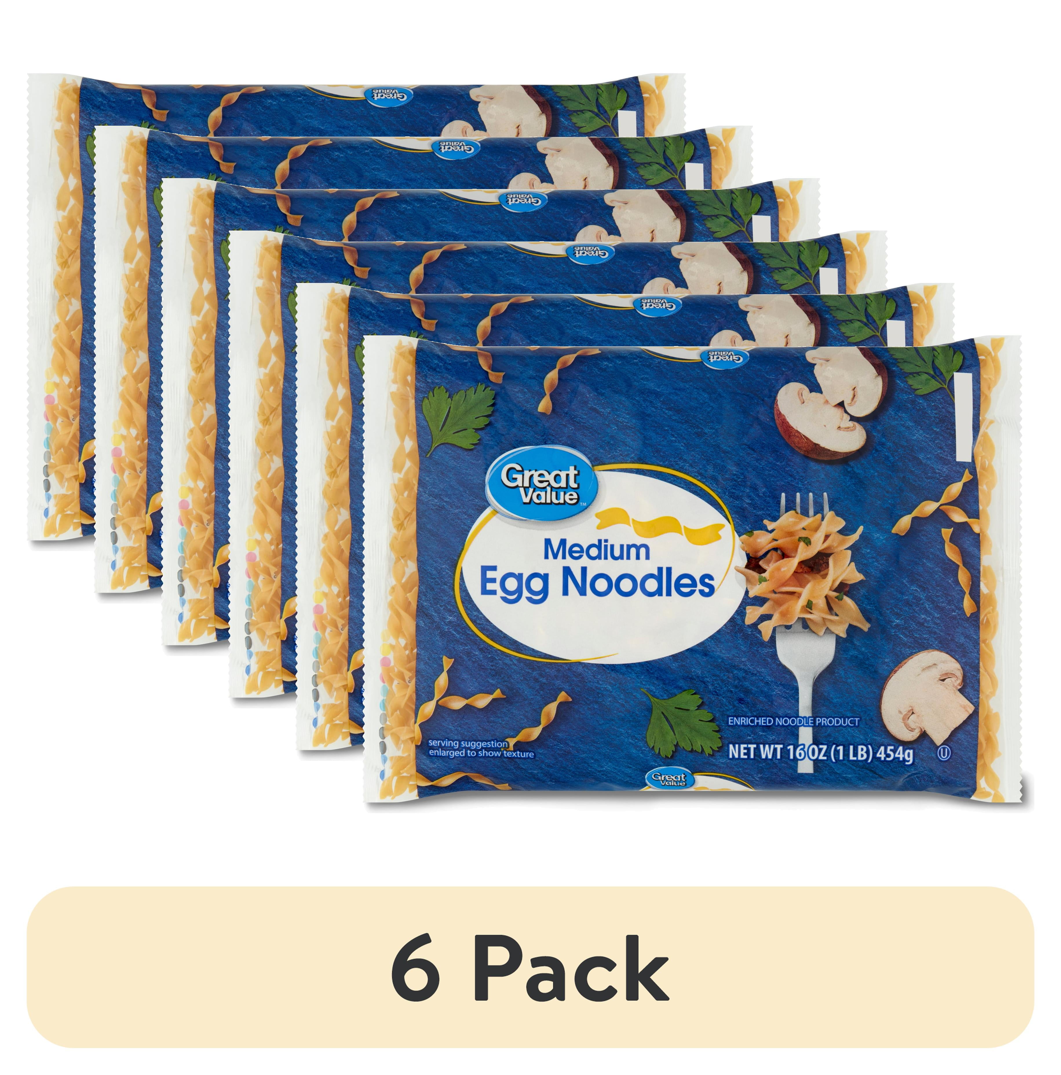 (6 pack) Great Value Medium Egg Noodles, 16 oz