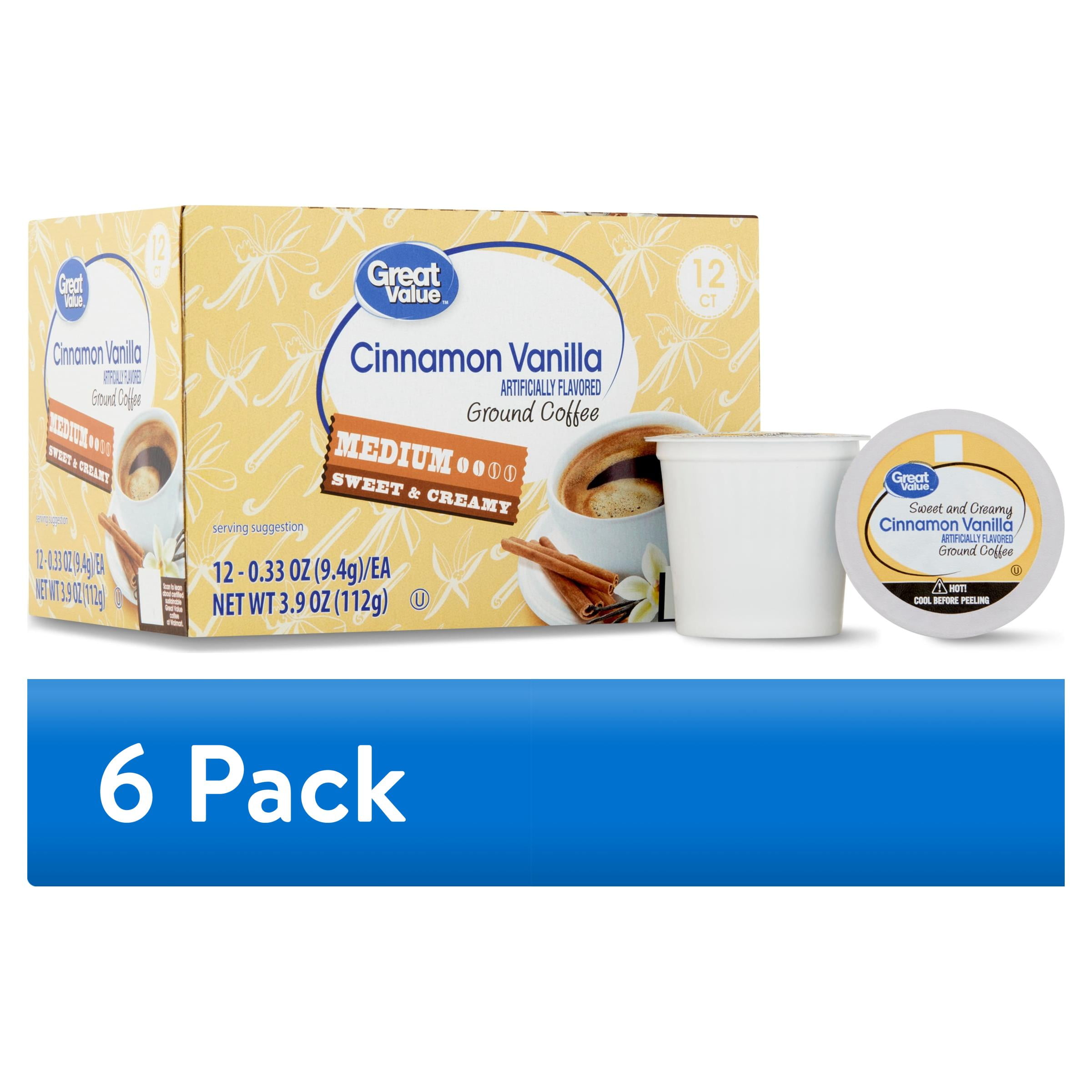 (6 pack) Great Value Medium Roast Cinnamon Vanilla Ground Coffee Pods, 12 Ct
