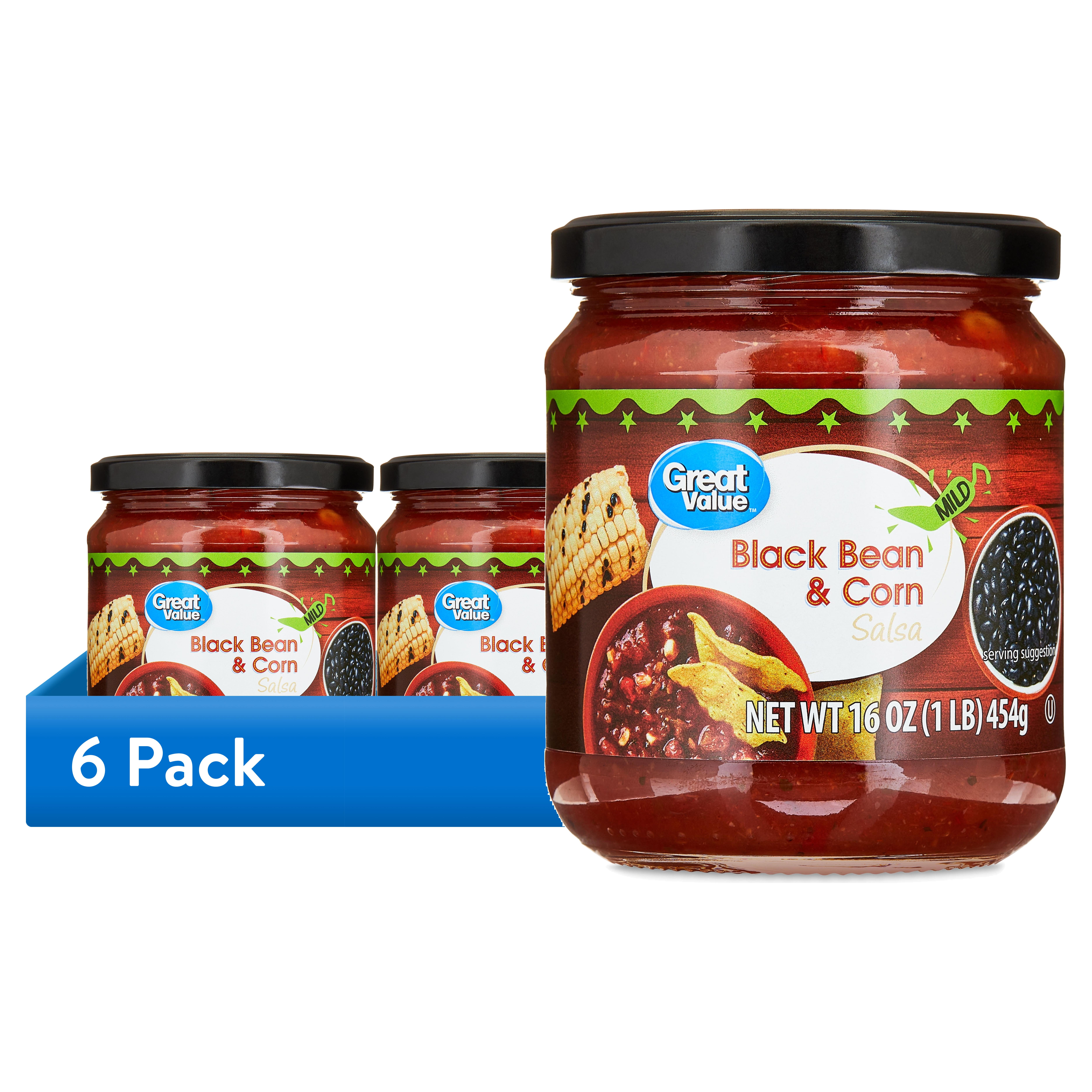 (6 pack) Great Value Mild Black Bean & Corn Salsa, 16 oz