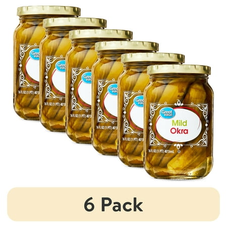(6 pack) Great Value Mild Pickled Okra, 16 fl oz Jar