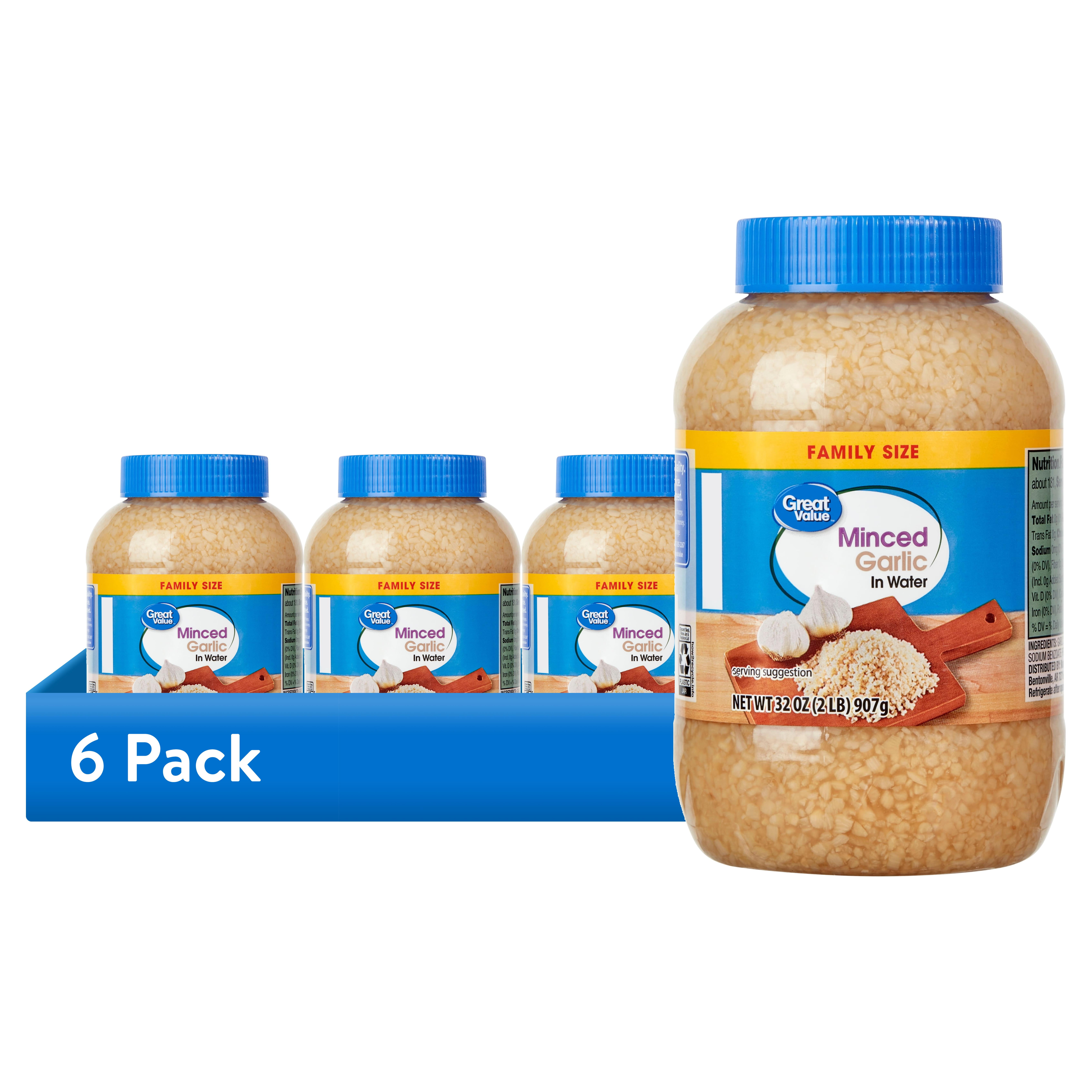 (6 pack) Great Value Family Size Minced Garlic in Water, 32 oz Jar