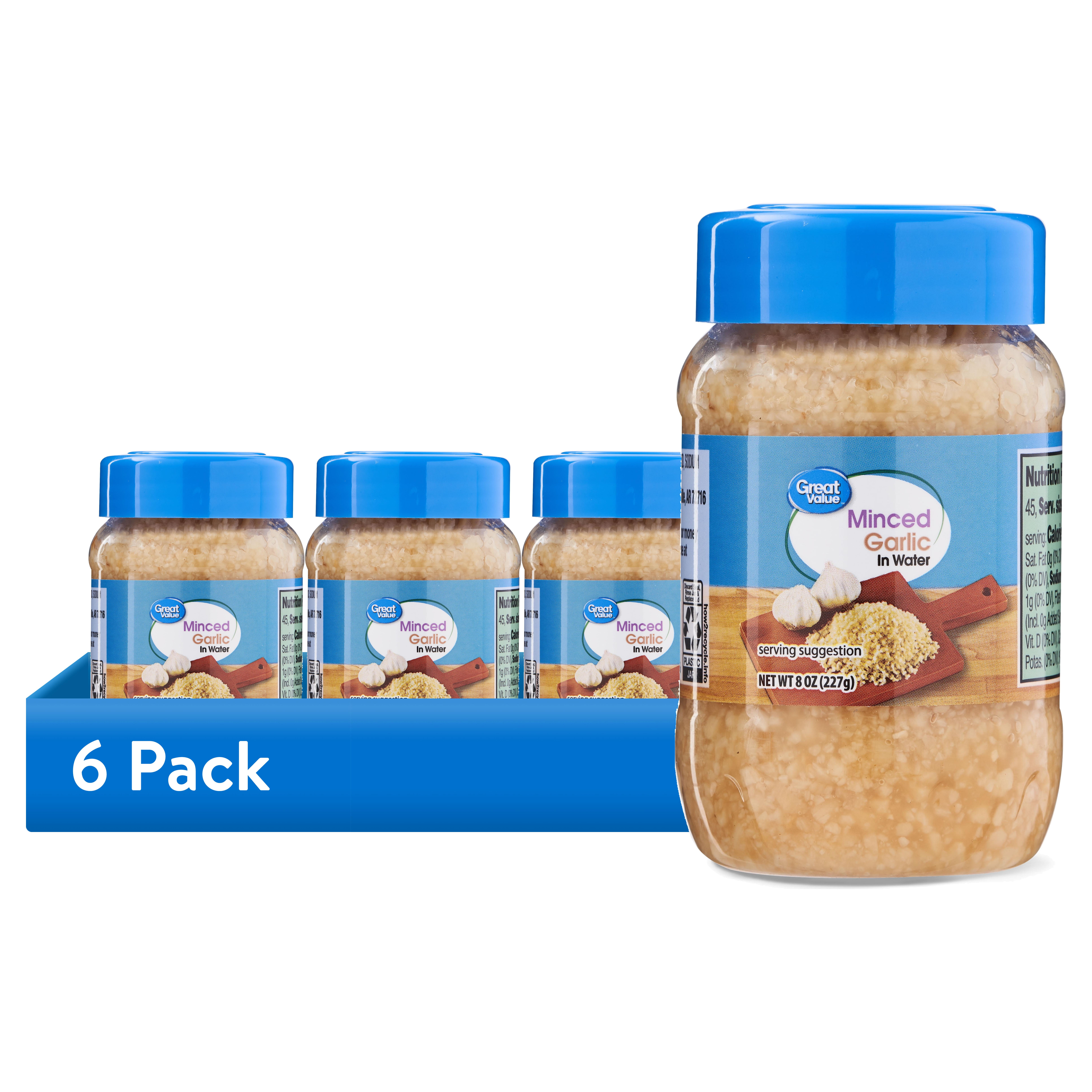 (6 pack) Great Value Minced Garlic in Water, 8 Ounce Jar