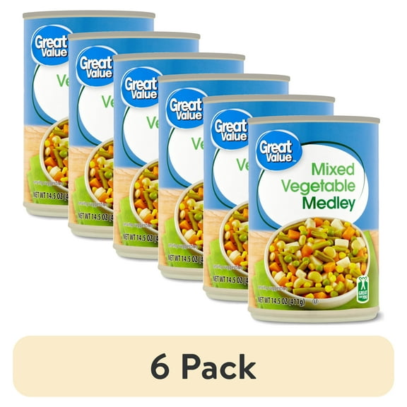 (6 pack) Great Value Mixed Vegetable Medley, Canned Mixed Vegetables, 14.5 oz Can