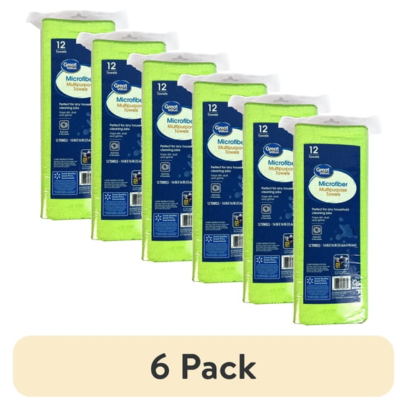 (6 pack) Great Value Multipurpose Microfiber Household Cleaning Cloth & Wipe, Multicolor, 12 Count