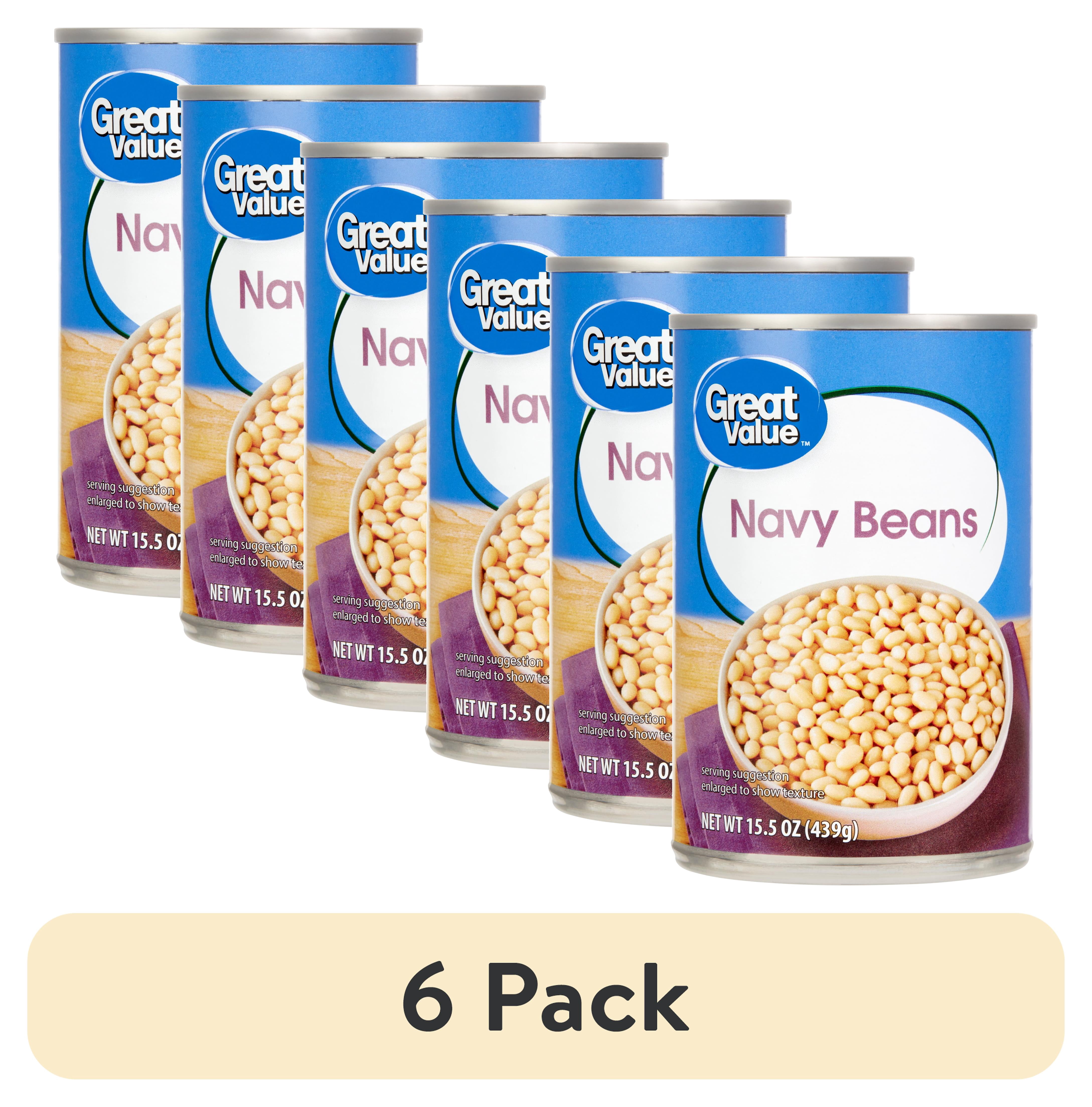 (6 pack) Great Value Navy Bean, 15.5 oz Can