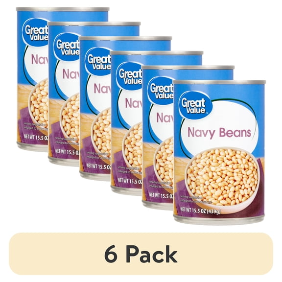 (6 pack) Great Value Navy Bean, 15.5 oz Can