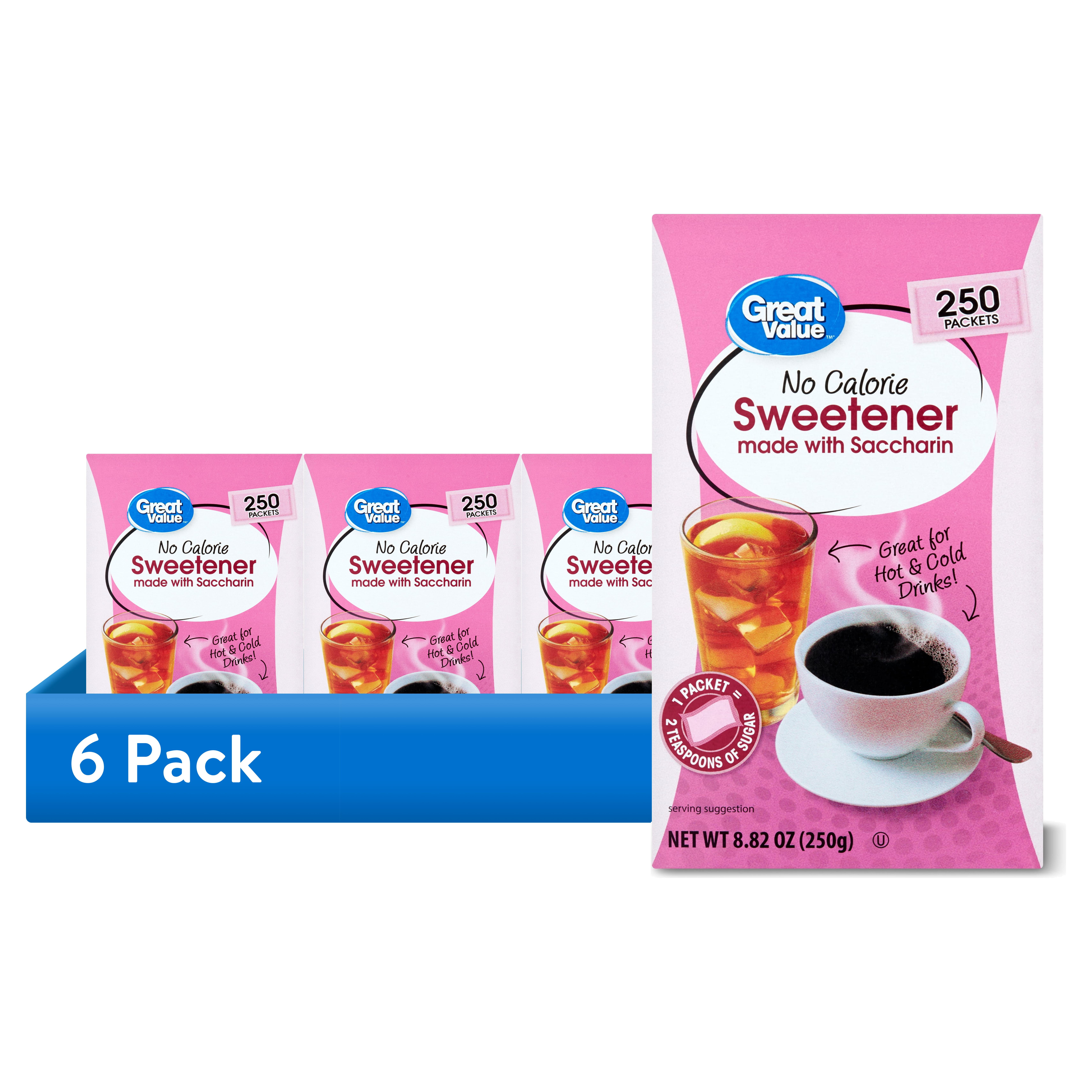 (6 pack) Great Value No Calorie Sweetener, 250 Count, 8.82 oz