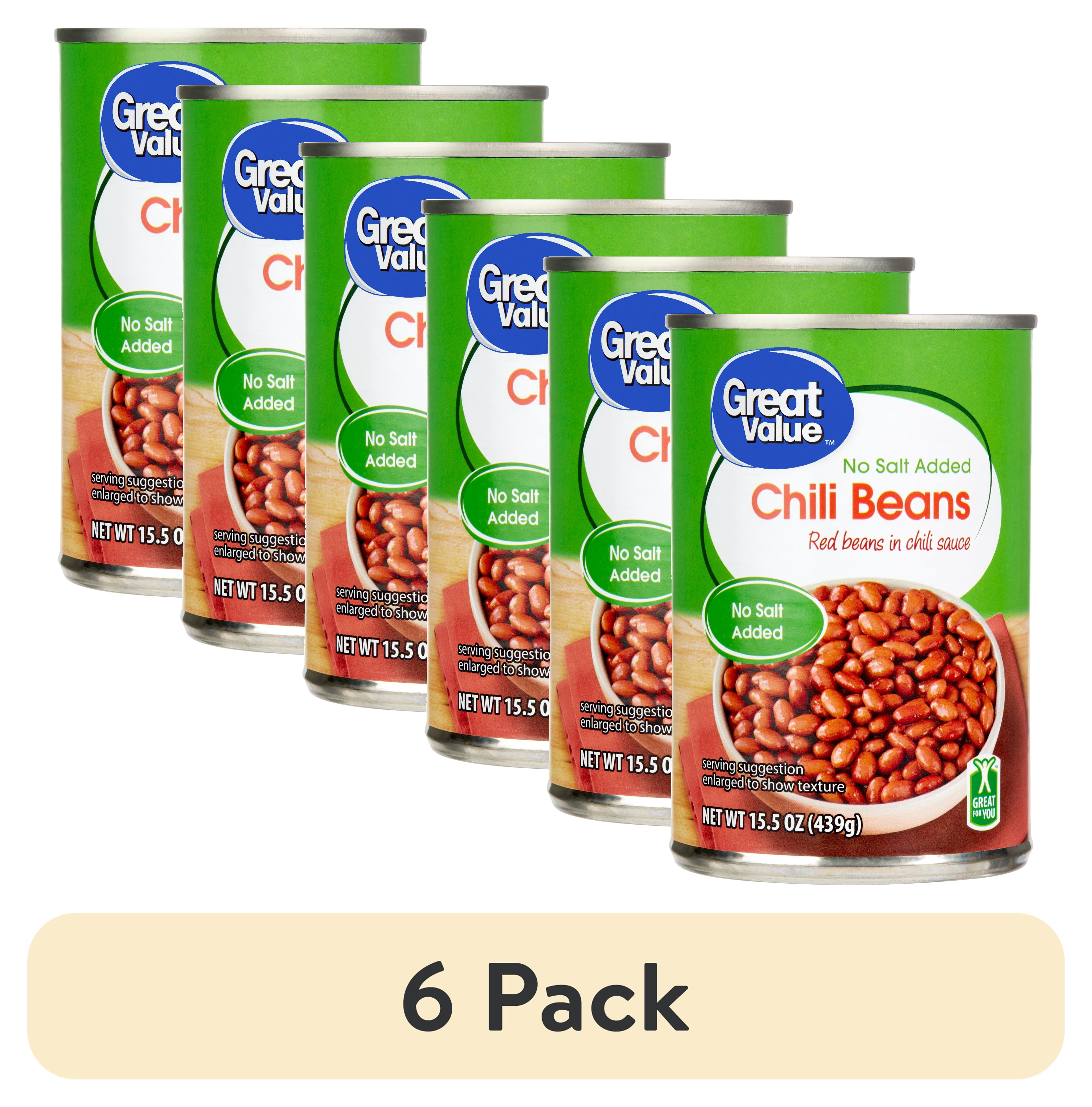 (6 pack) Great Value, No Salt Added Chili Beans, 15.5 oz Can