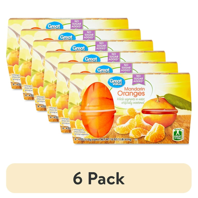 6 pack) Great Value No Sugar Added Mandarin Oranges, 4 oz, 4 Count