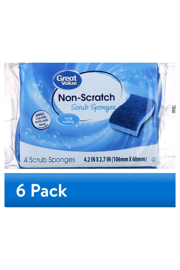 (6 pack) Great Value Non-Scratch Scrub Sponges, 4 Count
