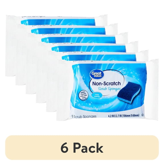 (6 pack) Great Value Non-Scratch Scrub Sponges, 8 Count