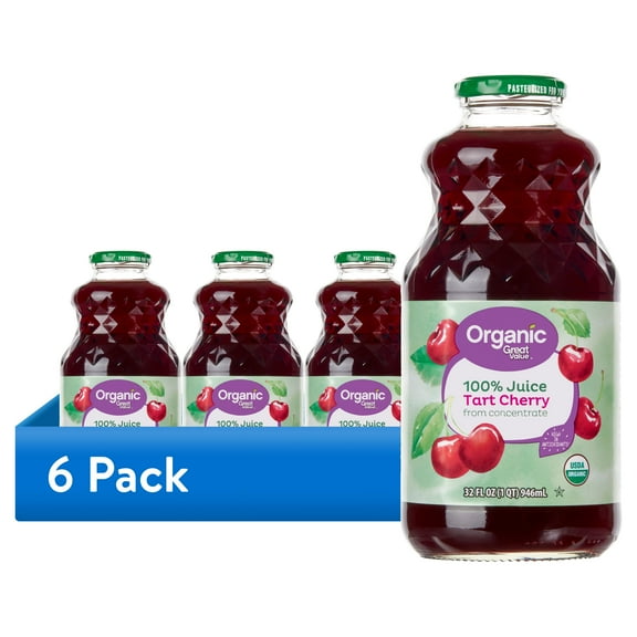 (6 pack) Great Value Organic 100% Tart Cherry Juice, 32 fl oz