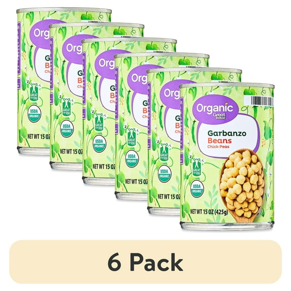 (6 pack) Great Value Organic Chick Pea Garbanzo Beans, 15 oz Can