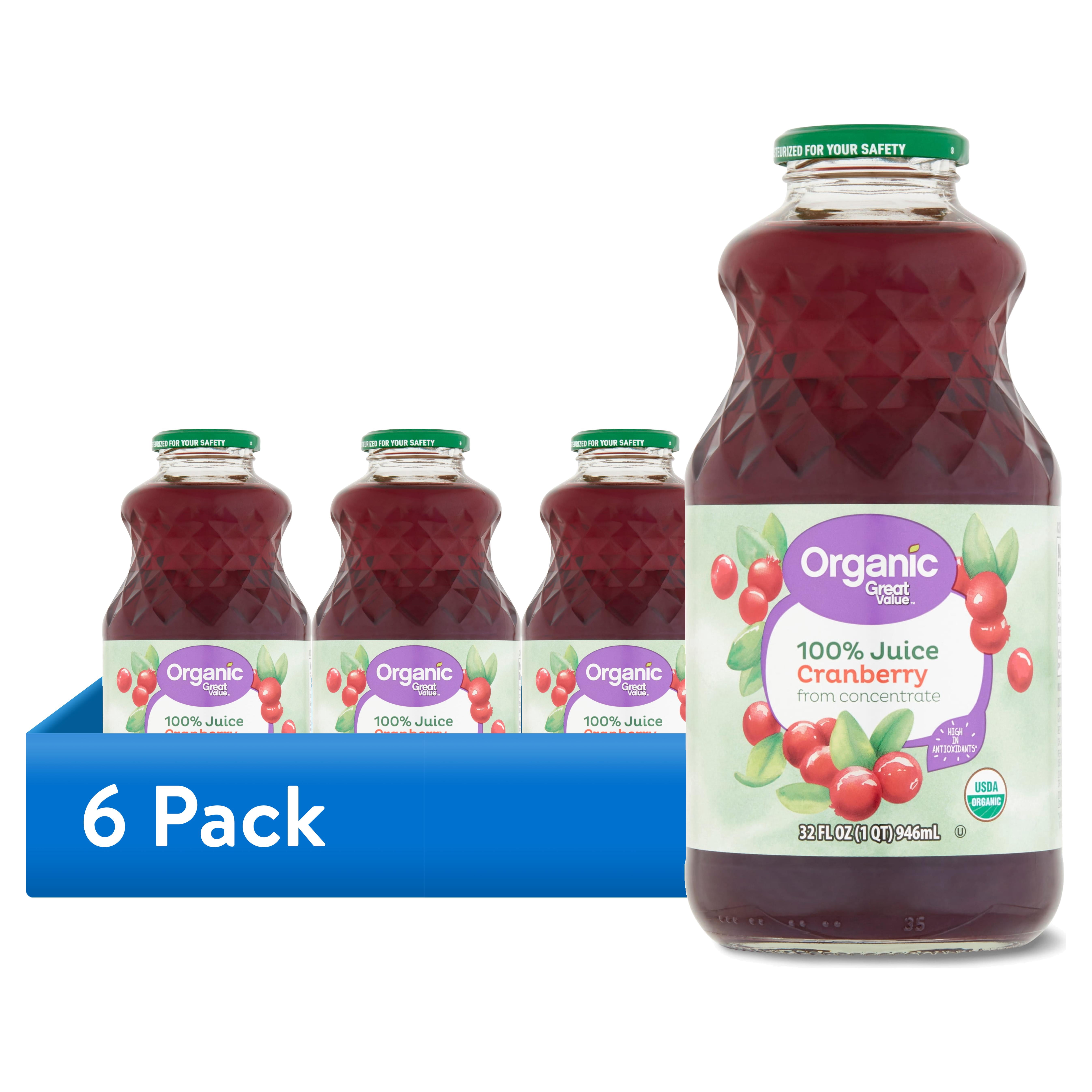 (6 pack) Great Value Organic Cranberry Juice, 32 fl oz (Shelf Stable)