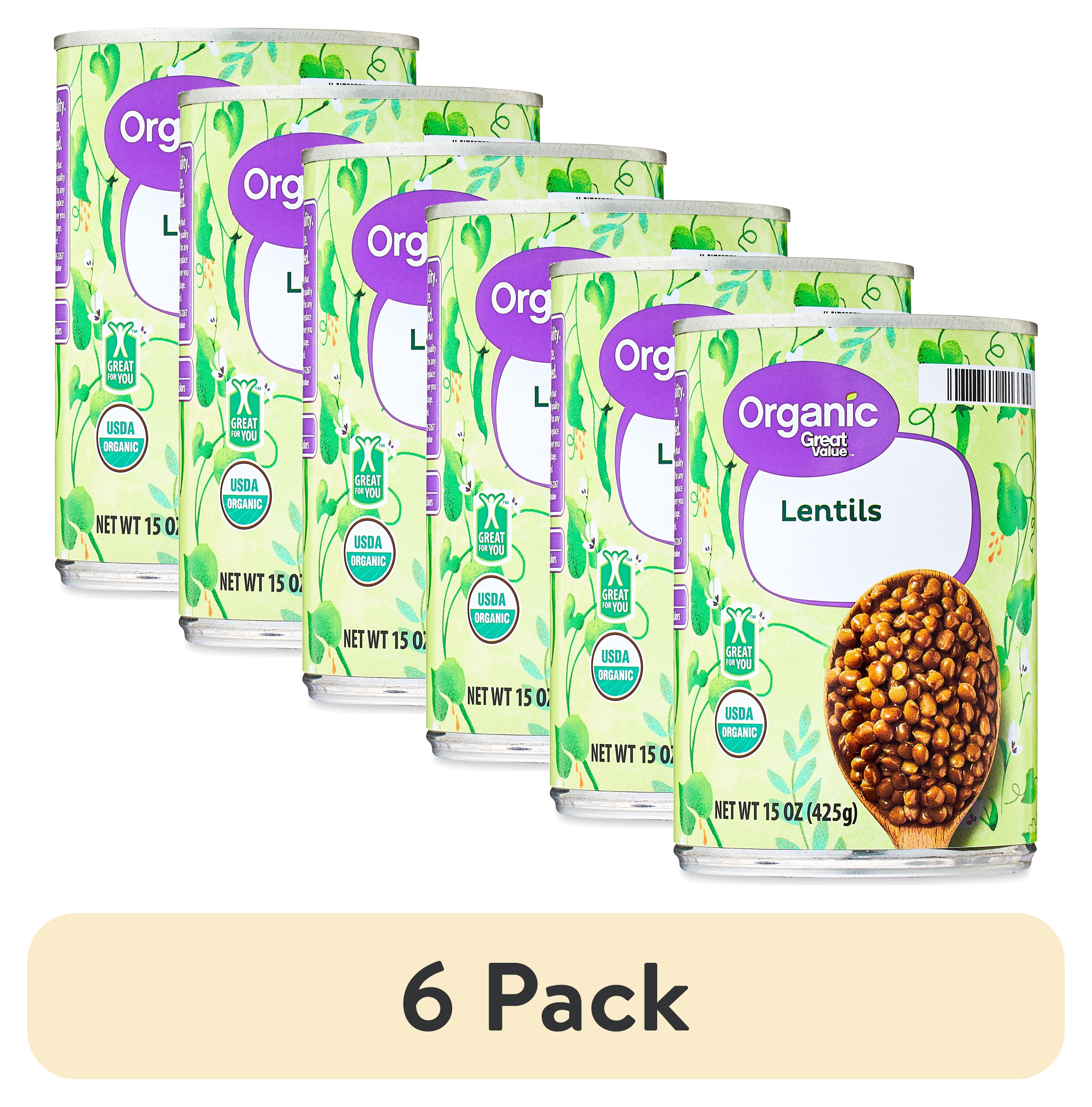 (6 pack) Great Value Organic Lentils, 15 oz Can